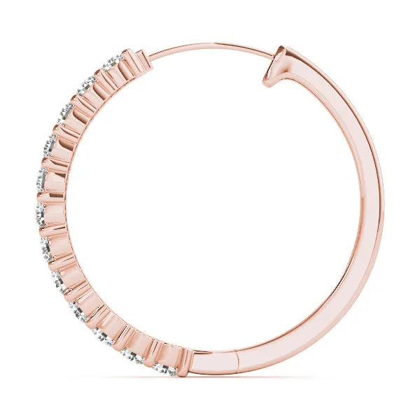Round Diamond Hoop Earrings with Prong Setting Rose gold