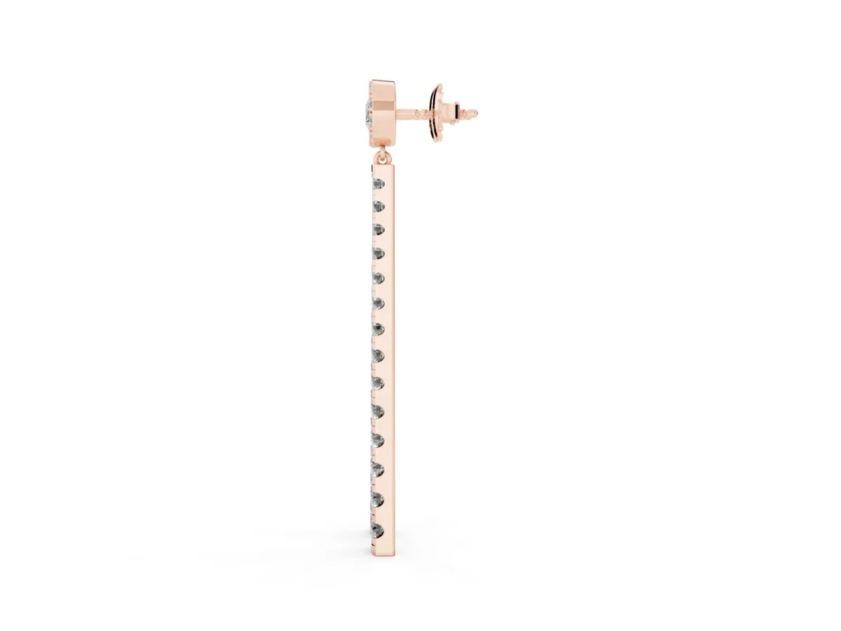 Round Cut Diamond Hinged Graduated Drop Earrings Rose gold