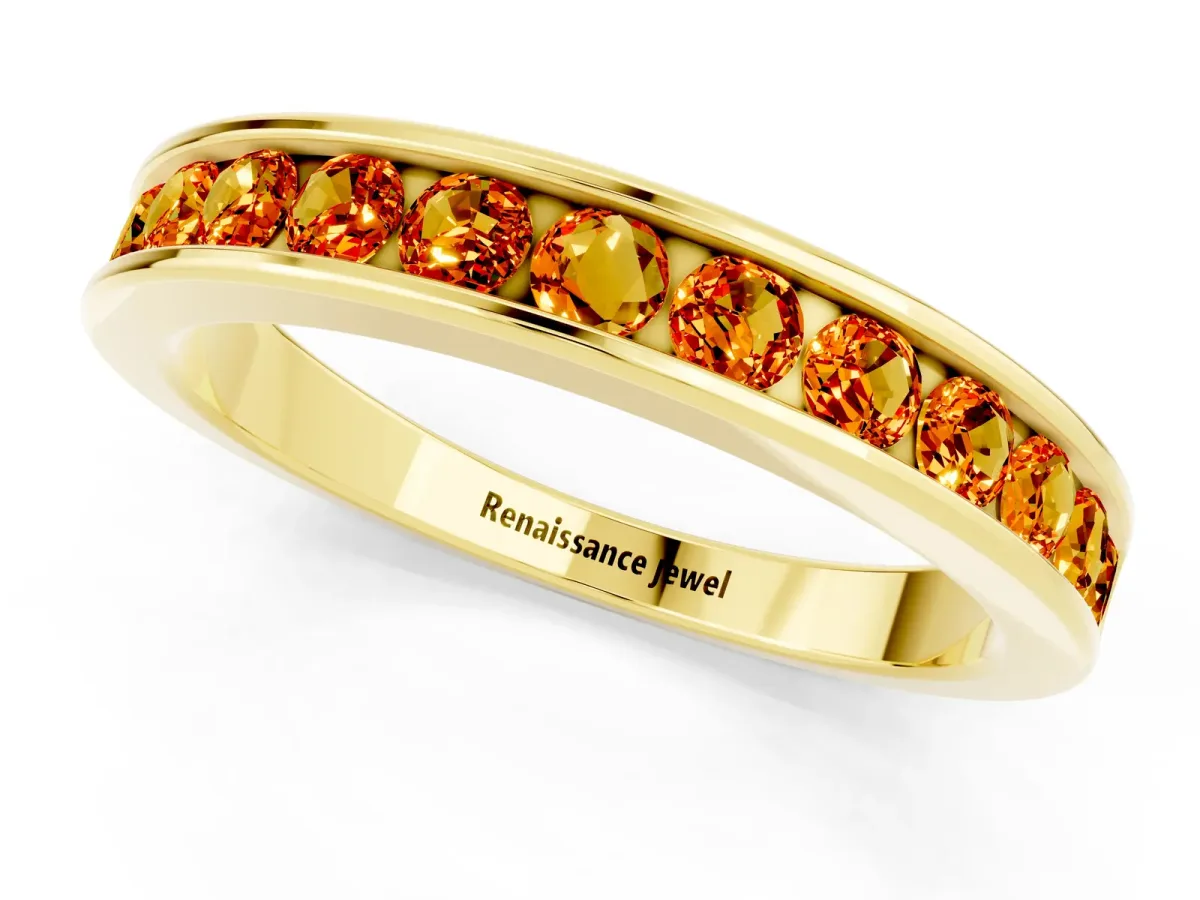 Channel Set Round Citrine Eternity Band Yellow gold
