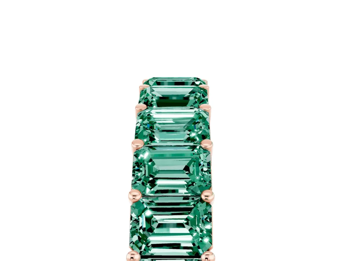 Emerald Cut Green Sapphire Eternity Band with Shared Prong Setting Rose gold