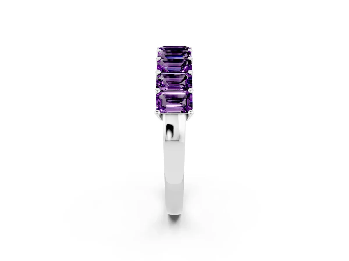 Emerald Cut Amethyst Prong-Set Eternity Band Silver