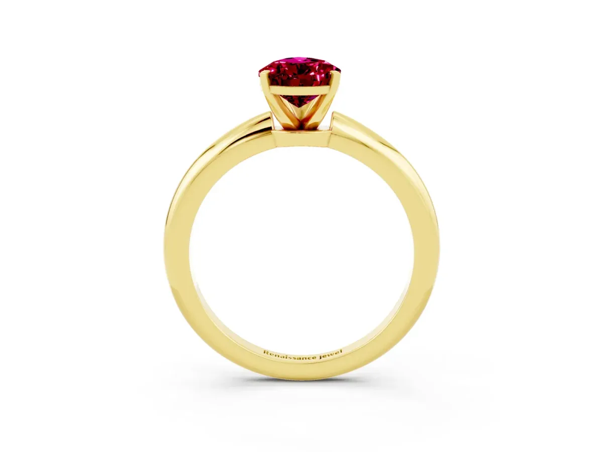 Pear Cut Garnet Solitaire Ring with Six-Prong Setting and Classic Band Yellow gold