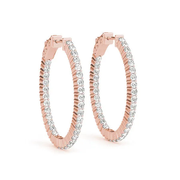 Round Cut Diamond Hoop Earrings with Channel Setting and Four-Prong Setting Rose gold