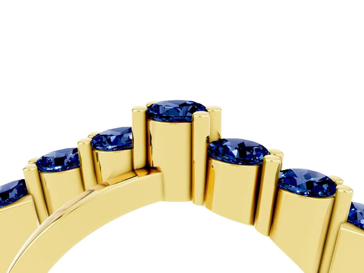 Round Blue Sapphire Prong-Set Crossover Band Yellow gold