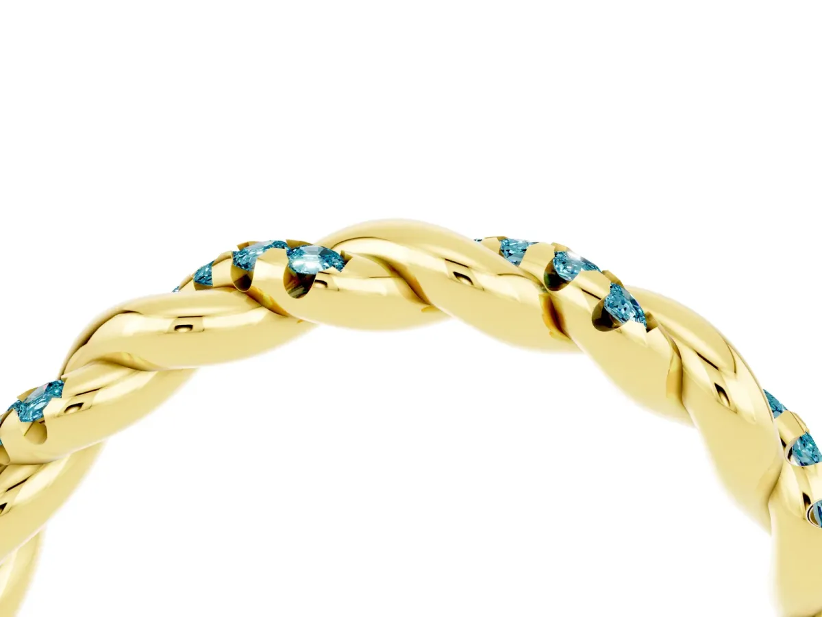 Twisted Pavé Round Blue Topaz Eternity Band Yellow gold