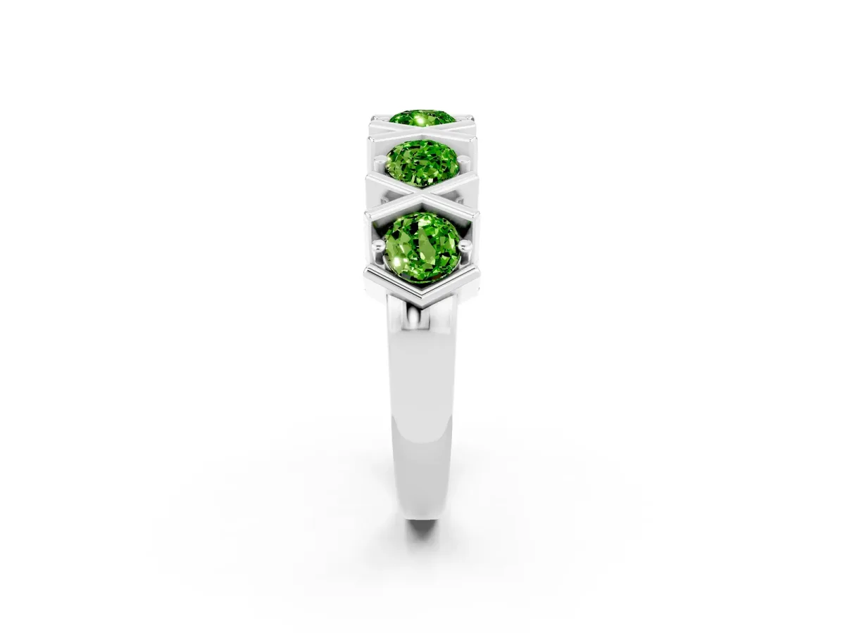 Round Peridot Channel Set Band with X-Prong Detail Silver