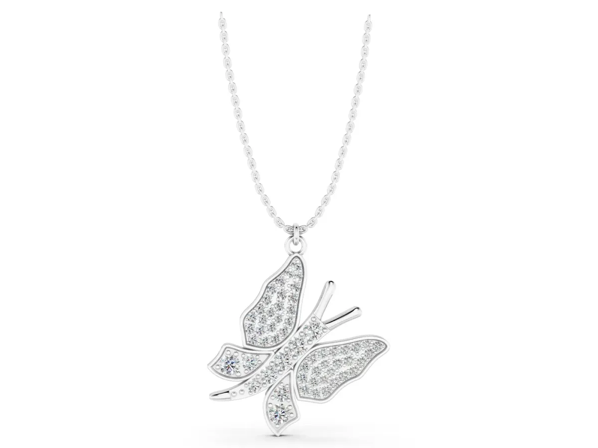 Pavé Round Diamond Butterfly Pendant White gold