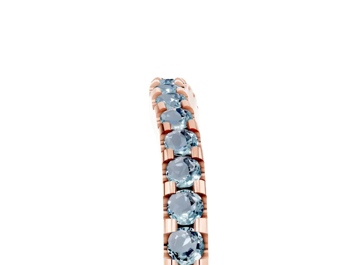 Round Aquamarine Pavé Curved Wedding Band Rose gold