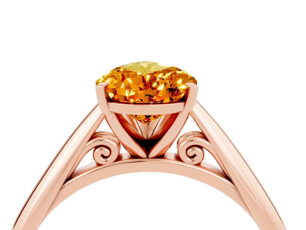 Pear Cut Citrine Solitaire Engagement Ring with Cathedral Setting and Four-Prong Mount Rose gold