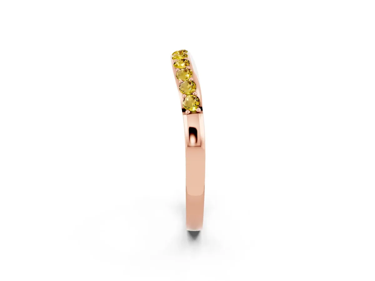 Round Yellow Sapphire Curved Wedding Band with Channel Setting Rose gold