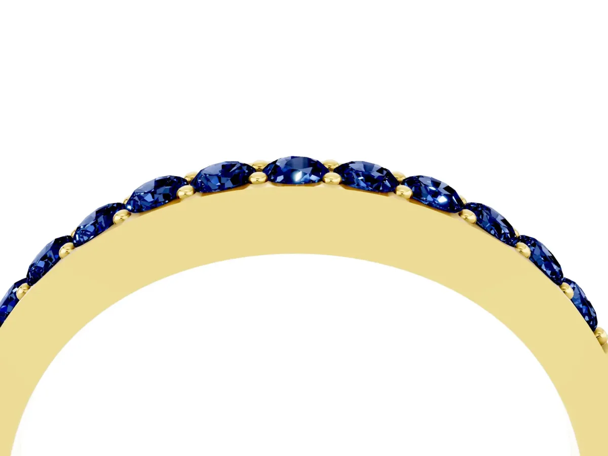 Round Blue Sapphire Curved Wedding Band with Channel Setting Yellow gold
