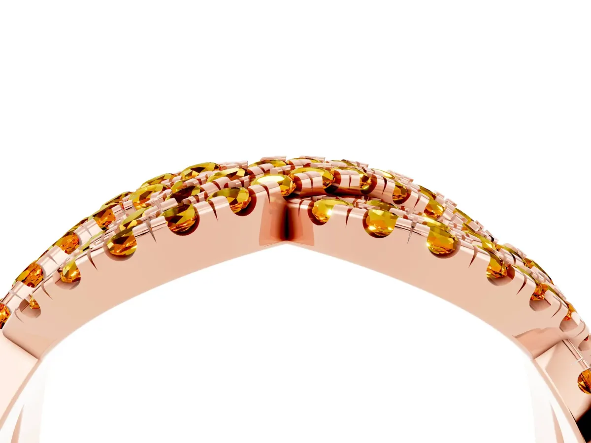 Pavé Round Citrine Infinity Twist Band with Shared Prong Setting Rose gold