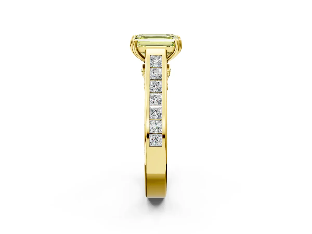 Fancy Yellow Emerald Cut Cut Channel Set Solitaire Engagement Ring with Prong Setting Yellow gold