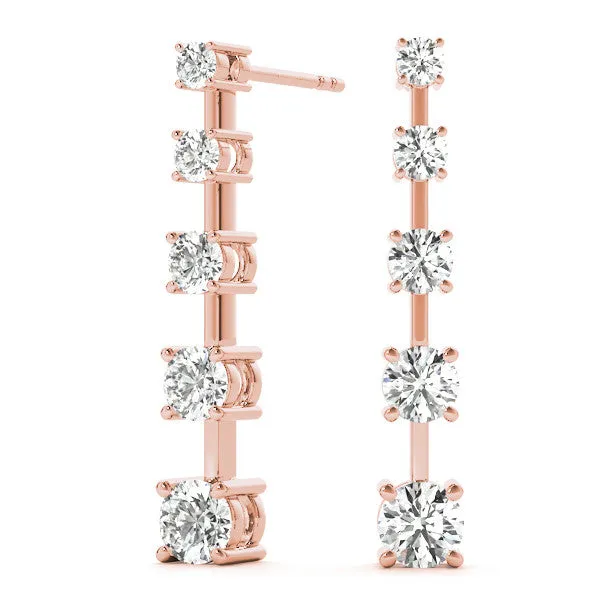 Round Cut Prong Set Diamond Drop Earrings Rose gold