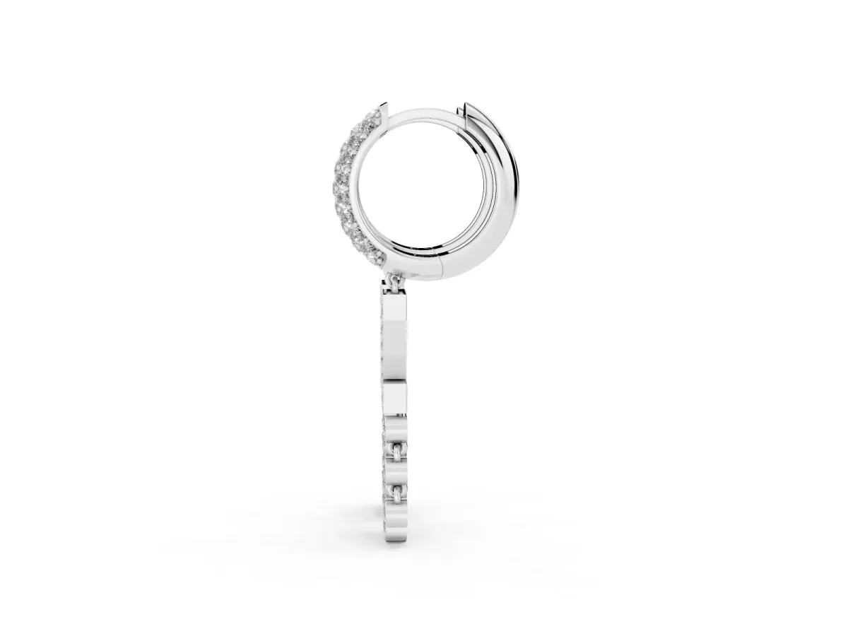 Round Diamond Initial Z Huggie Hoop Earrings White gold