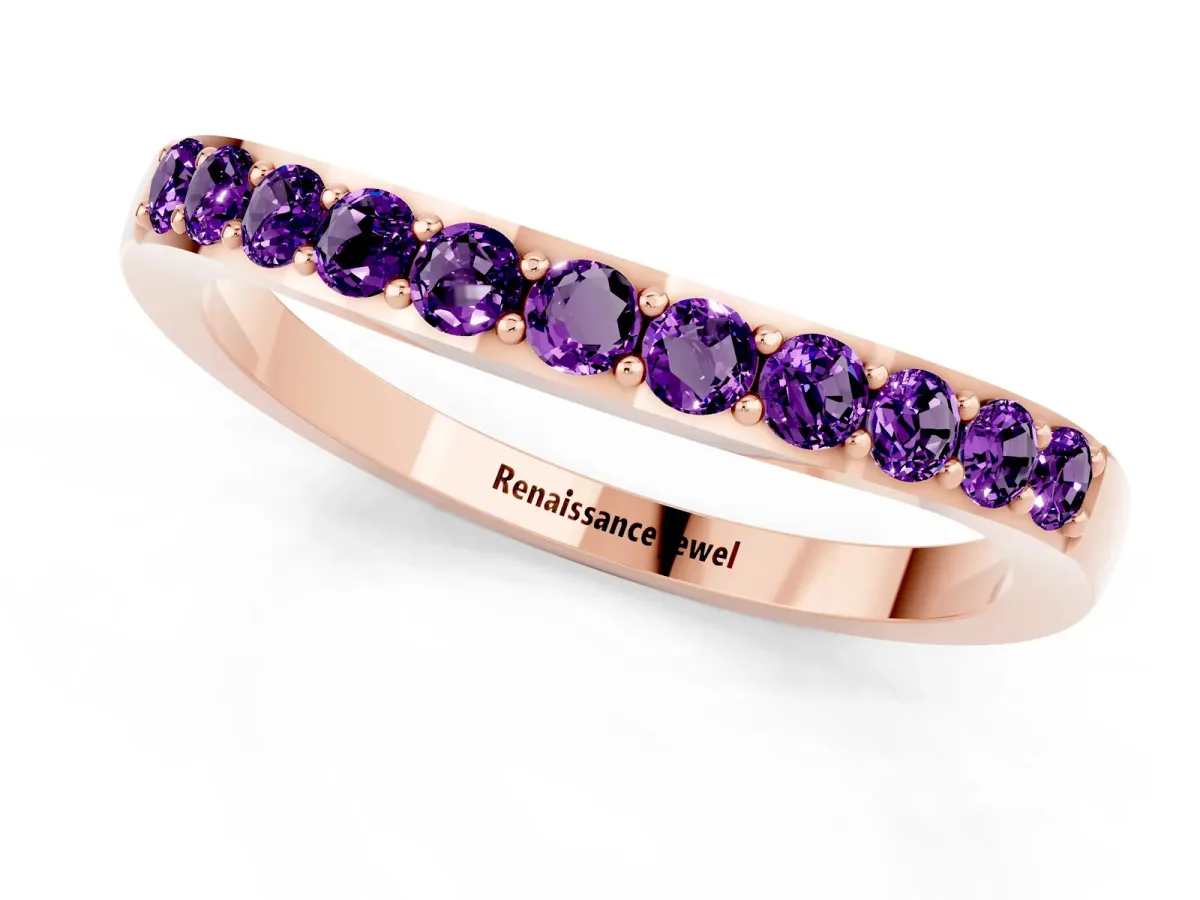 Round Amethyst Curved Wedding Band with Channel Setting Rose gold