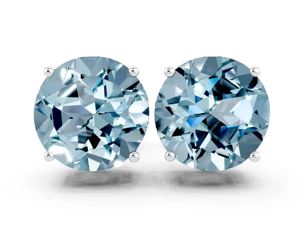 Round Cut Aquamarine Stud Earrings Platinum