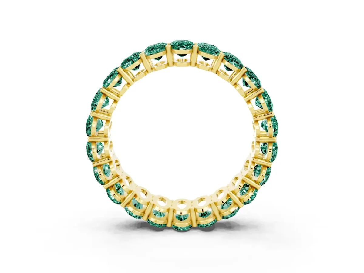 Oval Cut Green Sapphire Eternity Band with Shared Prong Setting Yellow gold