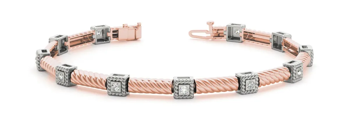 Round Bezel Set Diamond Rope Bracelet Rose gold