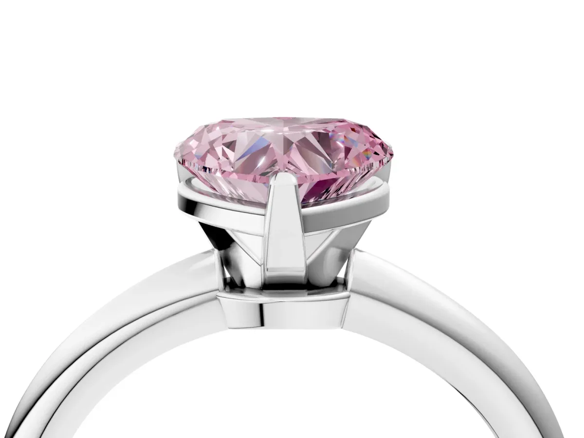 Fancy Pink Heart Cut Diamond Solitaire Ring with Six-Prong Setting and Classic Band Silver
