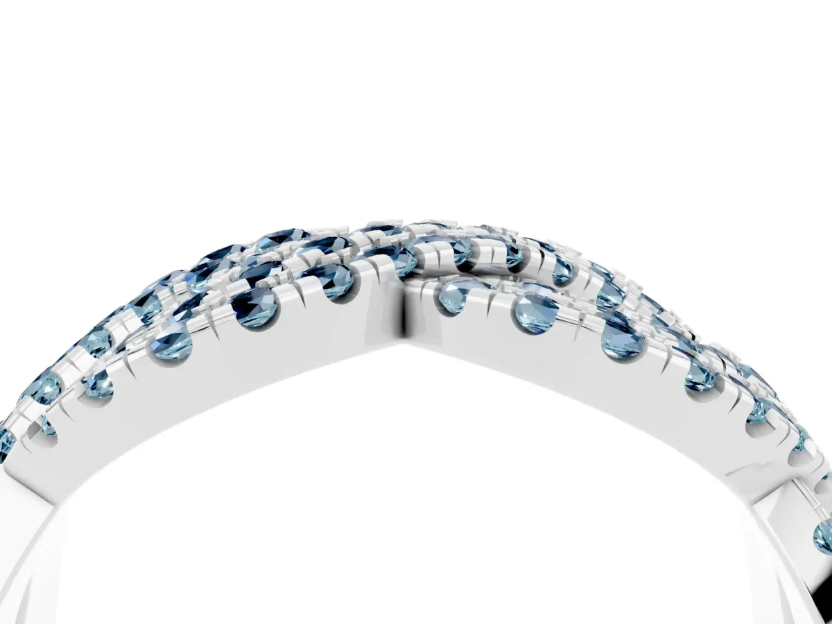 Pavé Round Aquamarine Infinity Twist Band with Shared Prong Setting White gold