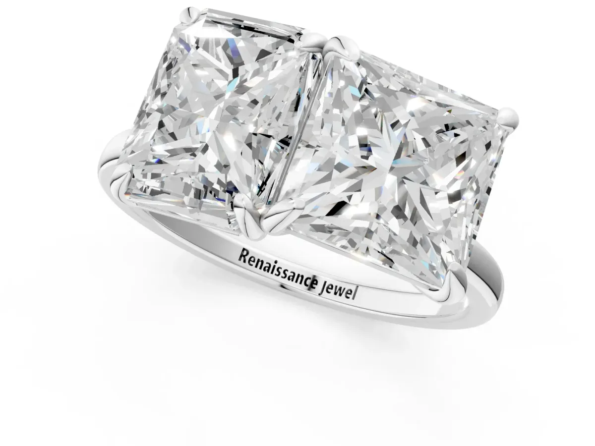 Radiant and Princess Toi Moi Ring with Prong Setting and Plain Band Silver