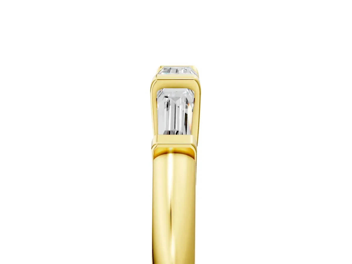 Three-Stone Baguette Cut Channel Set Diamond Band Yellow gold