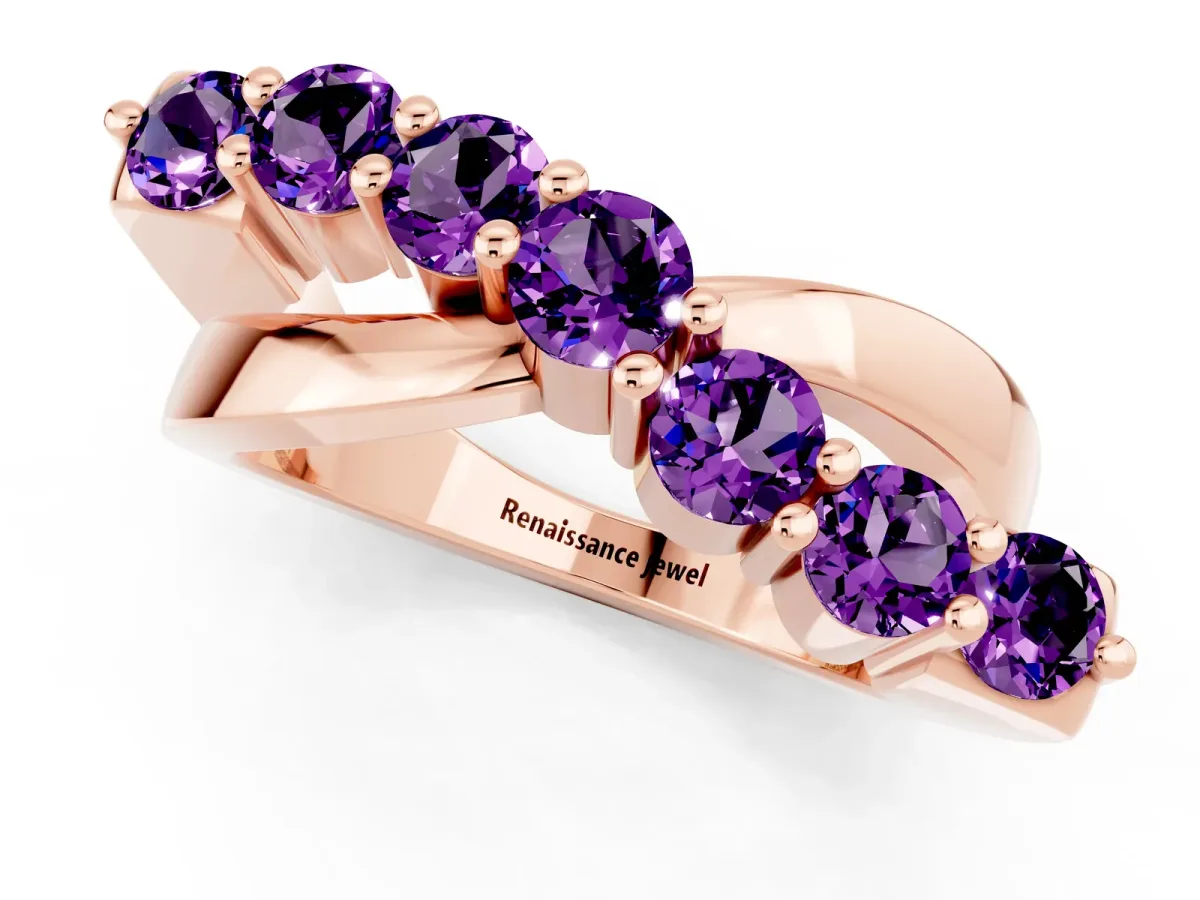 Round Amethyst Prong-Set Crossover Band Rose gold