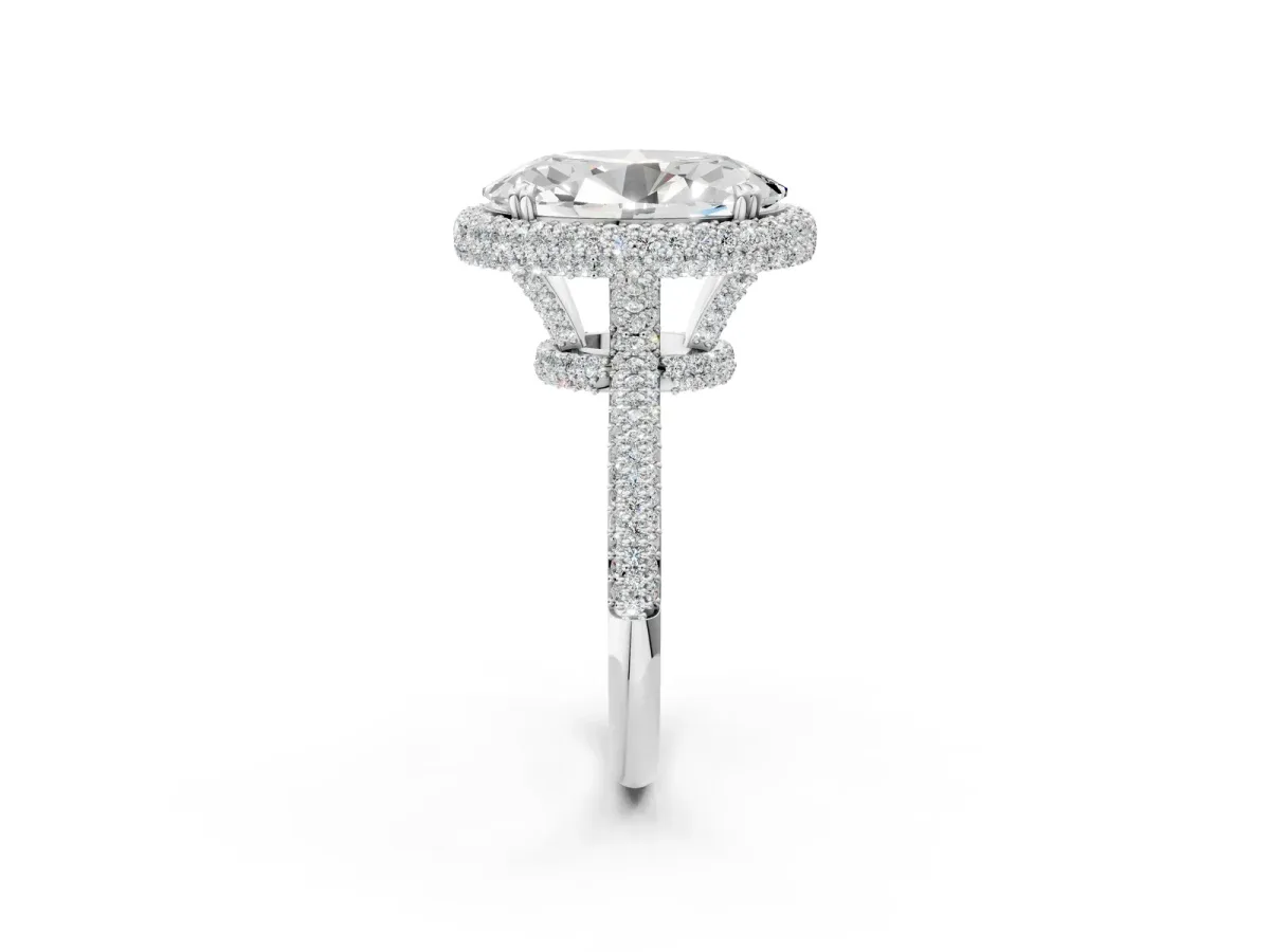 Oval Diamond Halo Ring with Round Diamond Accents White gold