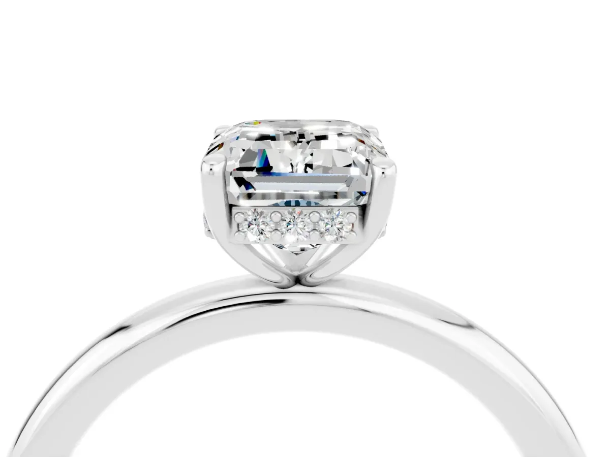 Emerald Cut Moissanite Solitaire Ring with Thin Band and Four-Prong Setting White gold