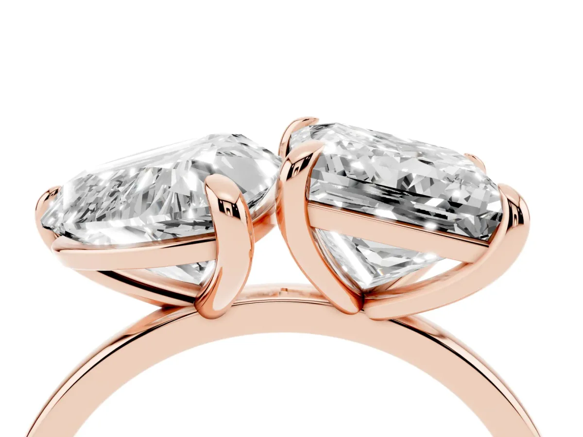 Heart and Princess Toi Moi Ring with Prong Setting and Plain Band Rose gold