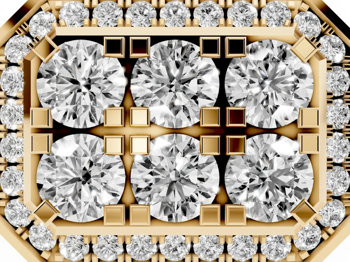 Round Diamond Cluster Halo Mens Ring Yellow gold
