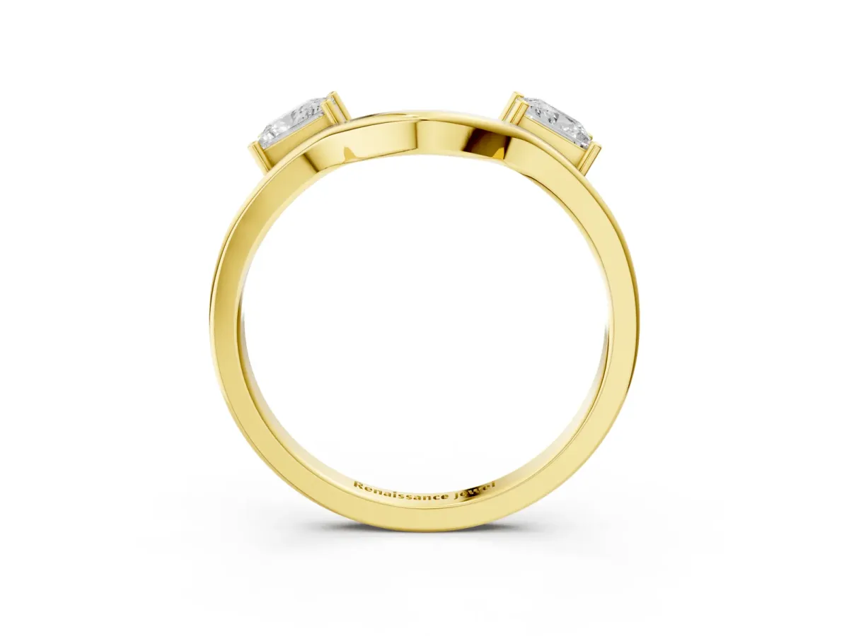 Princess Cut Diamond Two-Stone Open Band Ring with Four-Prong Setting Yellow gold