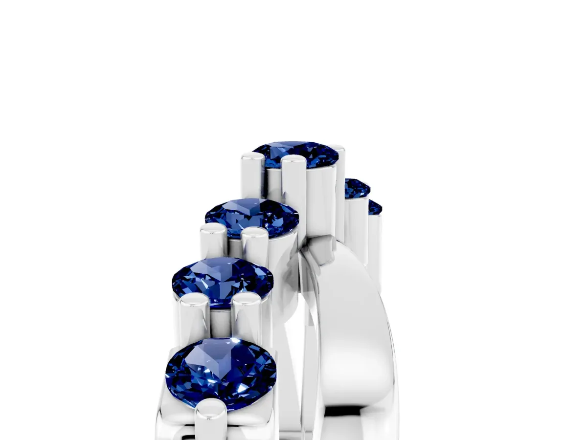 Round Blue Sapphire Prong-Set Crossover Band Silver