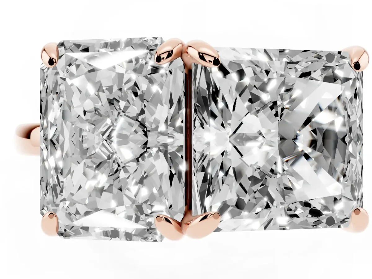 Radiant and Princess Toi Moi Ring with Prong Setting and Plain Band Rose gold