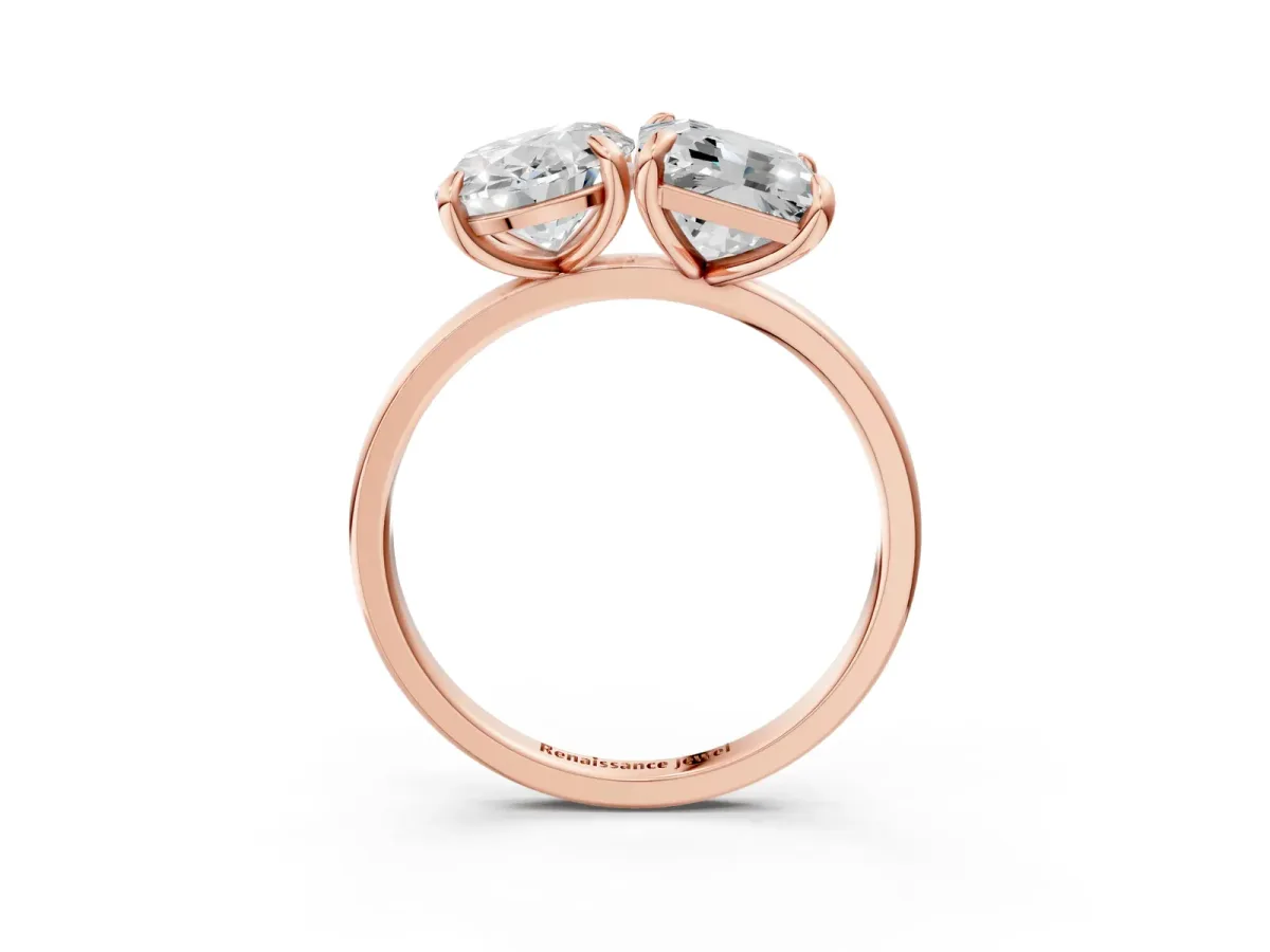 Oval and Radiant Toi Moi Ring with Prong Setting and Plain Band Rose gold
