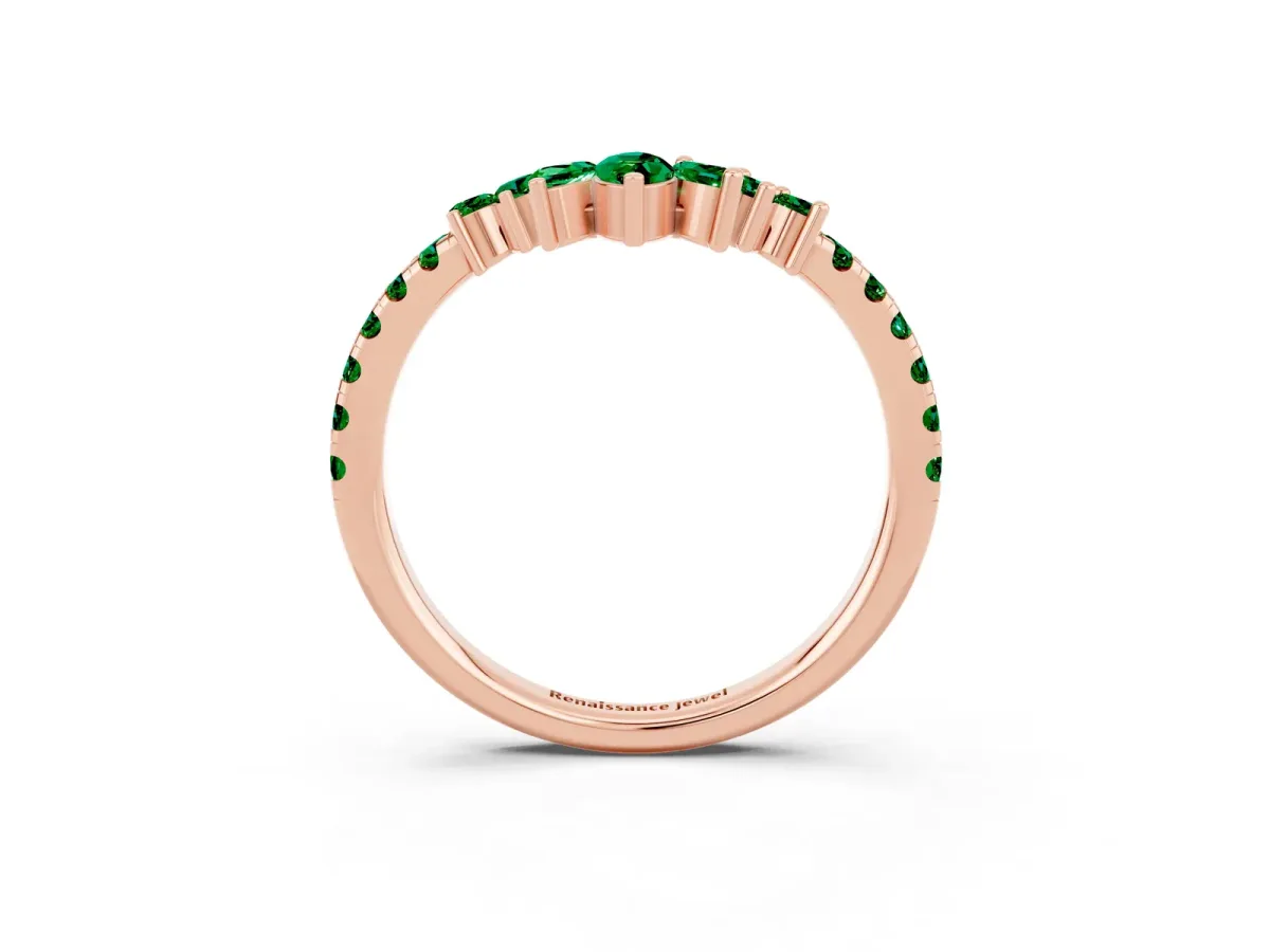 Chevron Marquise and Round Emerald Open Band with Prong Setting Rose gold