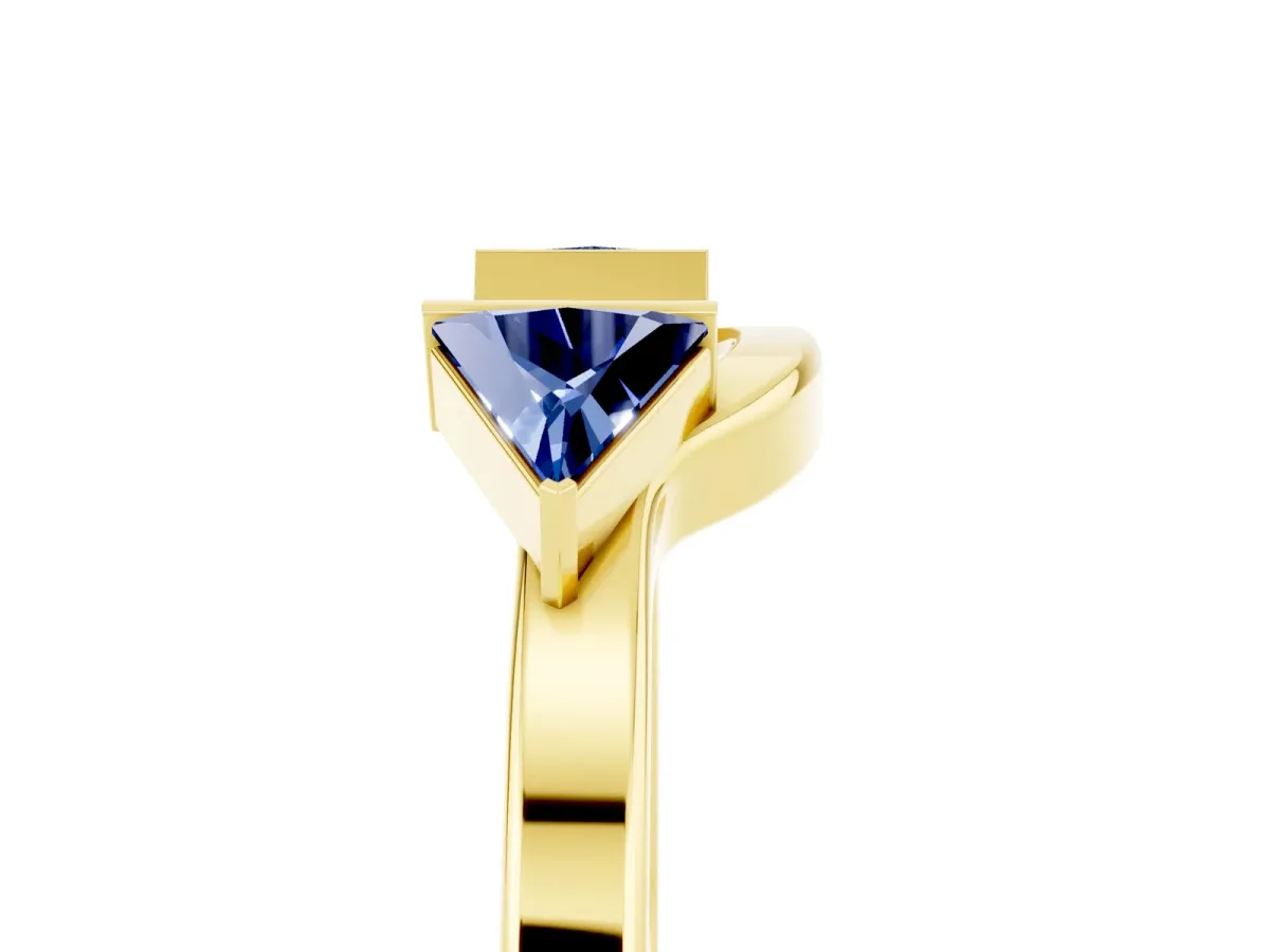 Trillion Blue Sapphire Open Band Ring with Bezel Setting Yellow gold