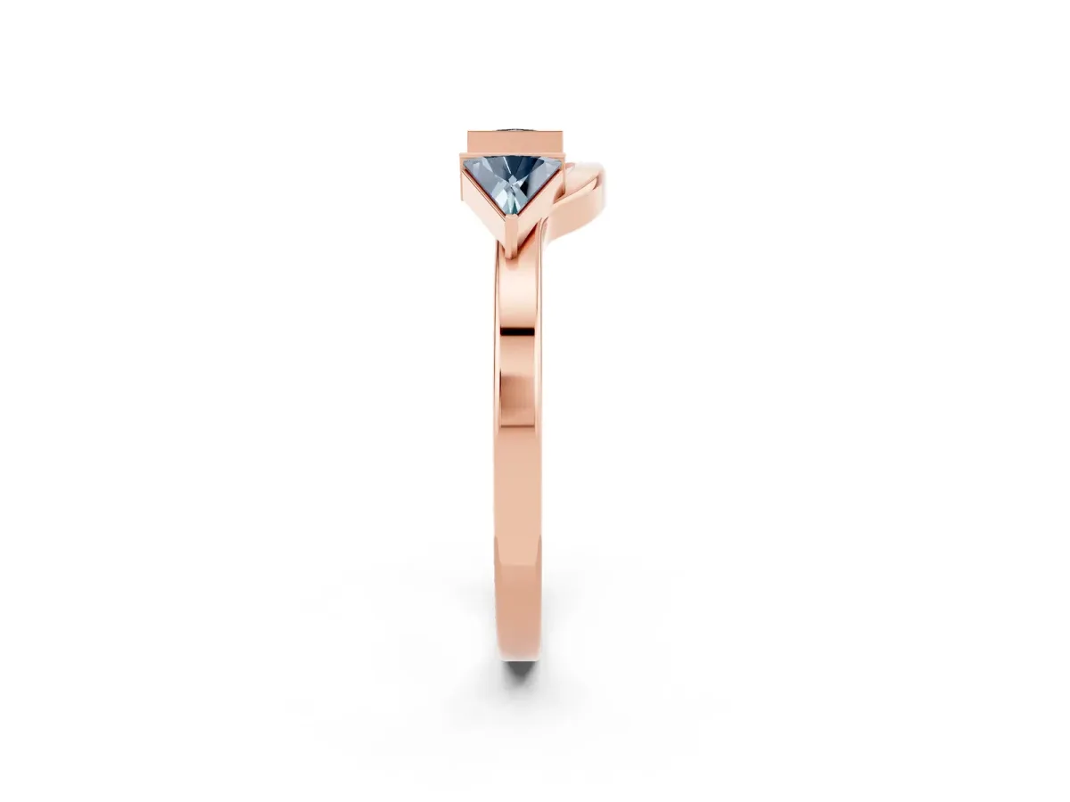 Trillion Aquamarine Open Band Ring with Bezel Setting Rose gold