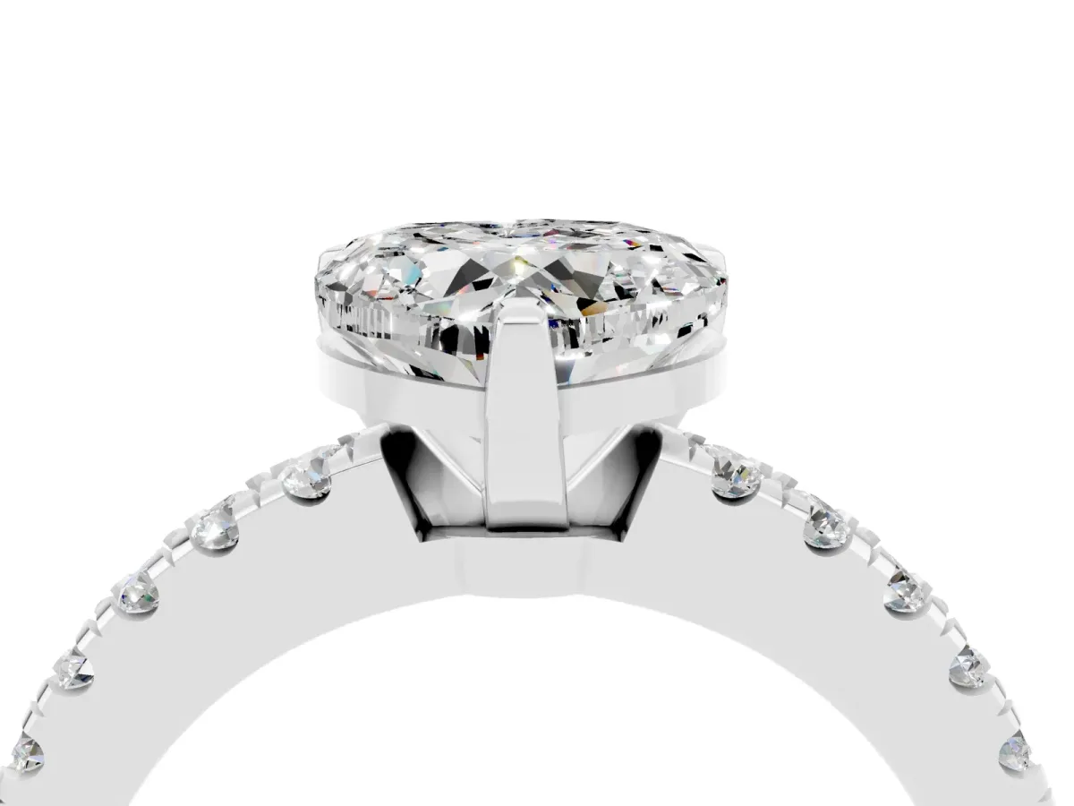 Heart Cut Solitaire Moissanite with Pavé Band and Four-Prong Setting Silver
