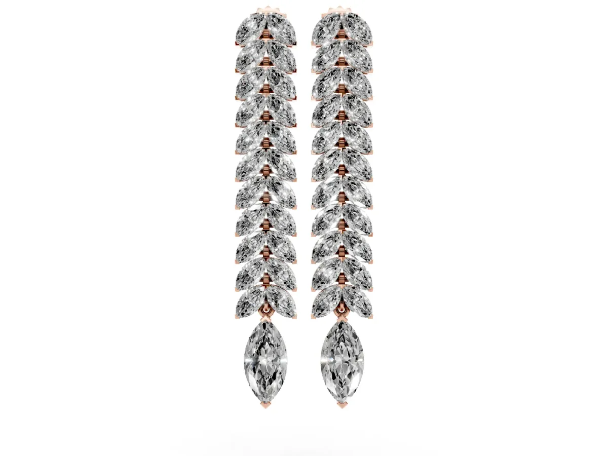 Marquise Diamond Double Row Dangle Earrings Rose gold