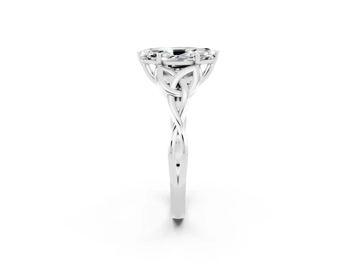 Marquise Cut Moissanite Solitaire Celtic Knot Ring with Four-Prong Setting White gold