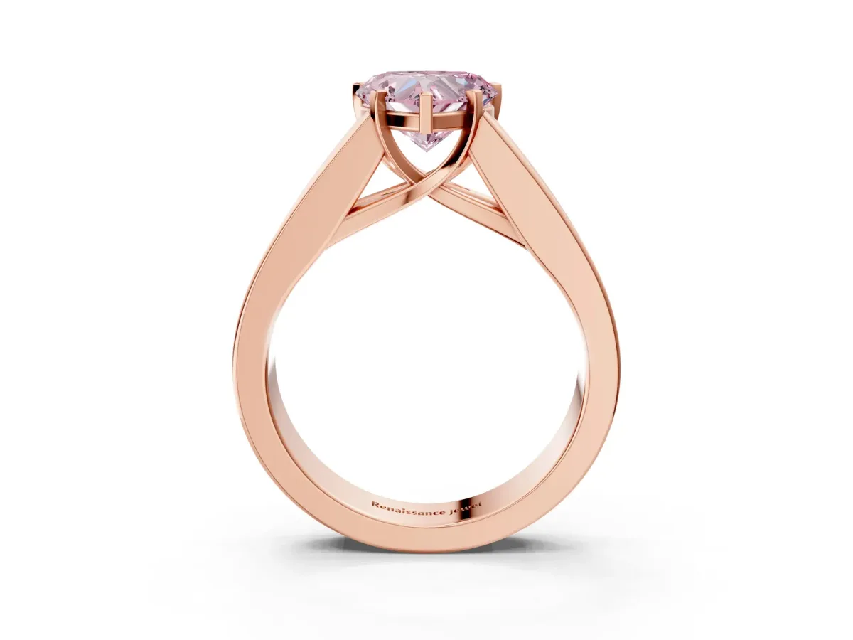 Fancy Pink Heart Cut Cut Channel Set Solitaire Ring with Four-Prong Setting Rose gold