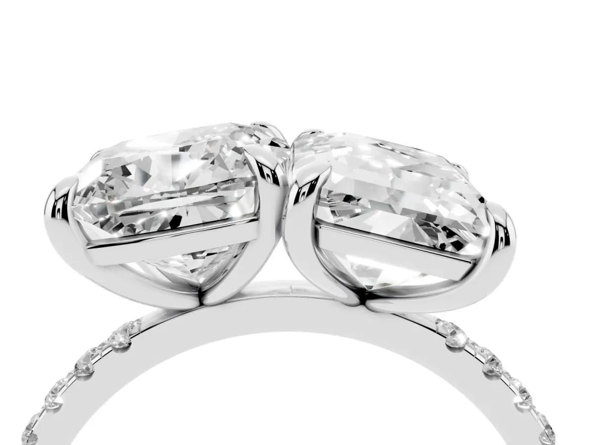 Cushion and Emerald Toi Moi Ring with Prong Setting and Micro Pave Band White gold