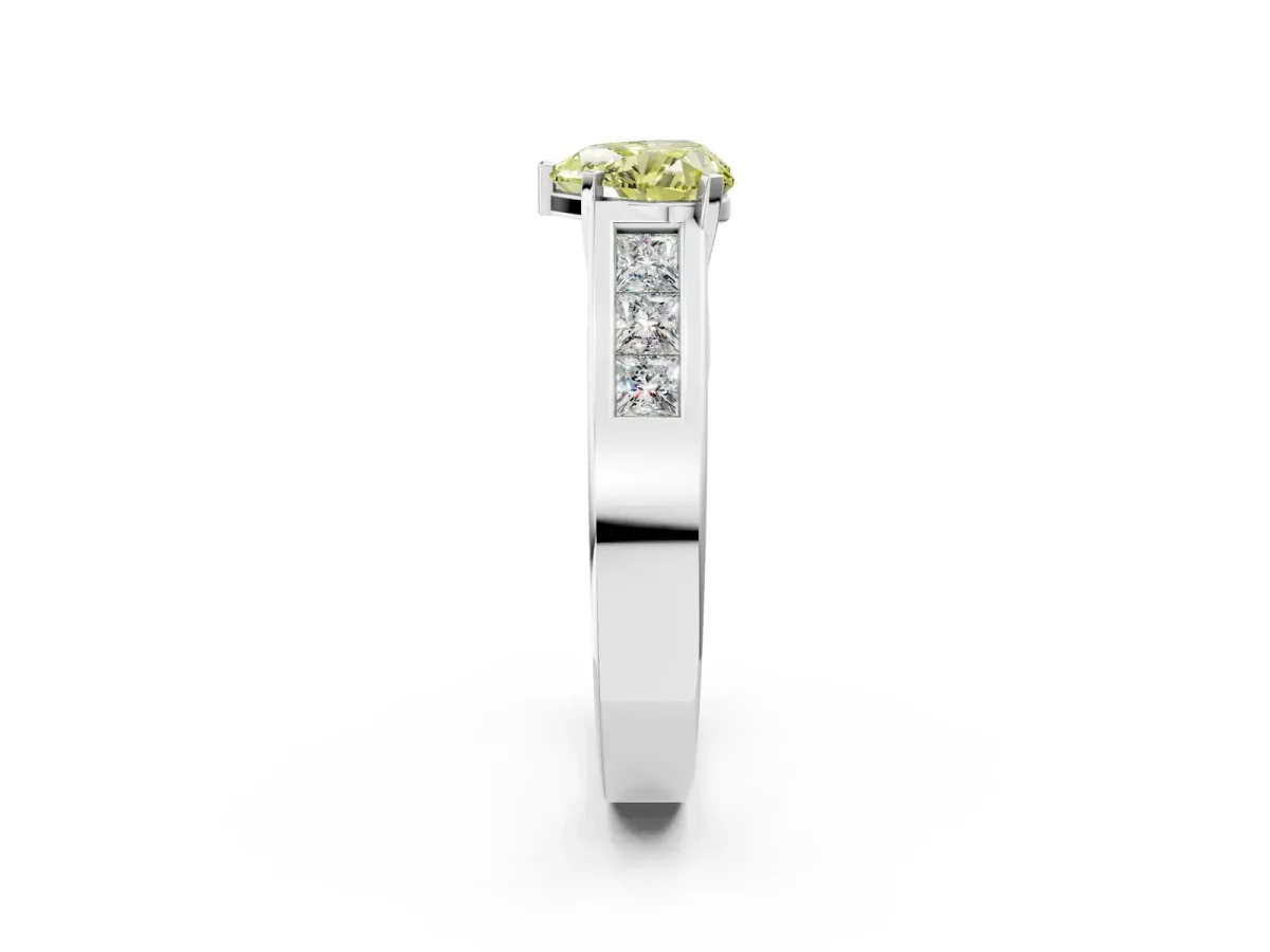 Fancy Yellow Heart Cut Cut Channel Set Solitaire Ring with Four-Prong Setting Platinum