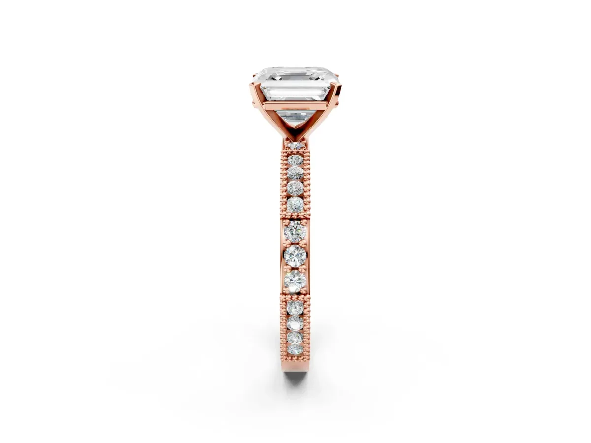 Asscher Cut Solitaire with Pavé Band and Four-Prong Setting Rose gold