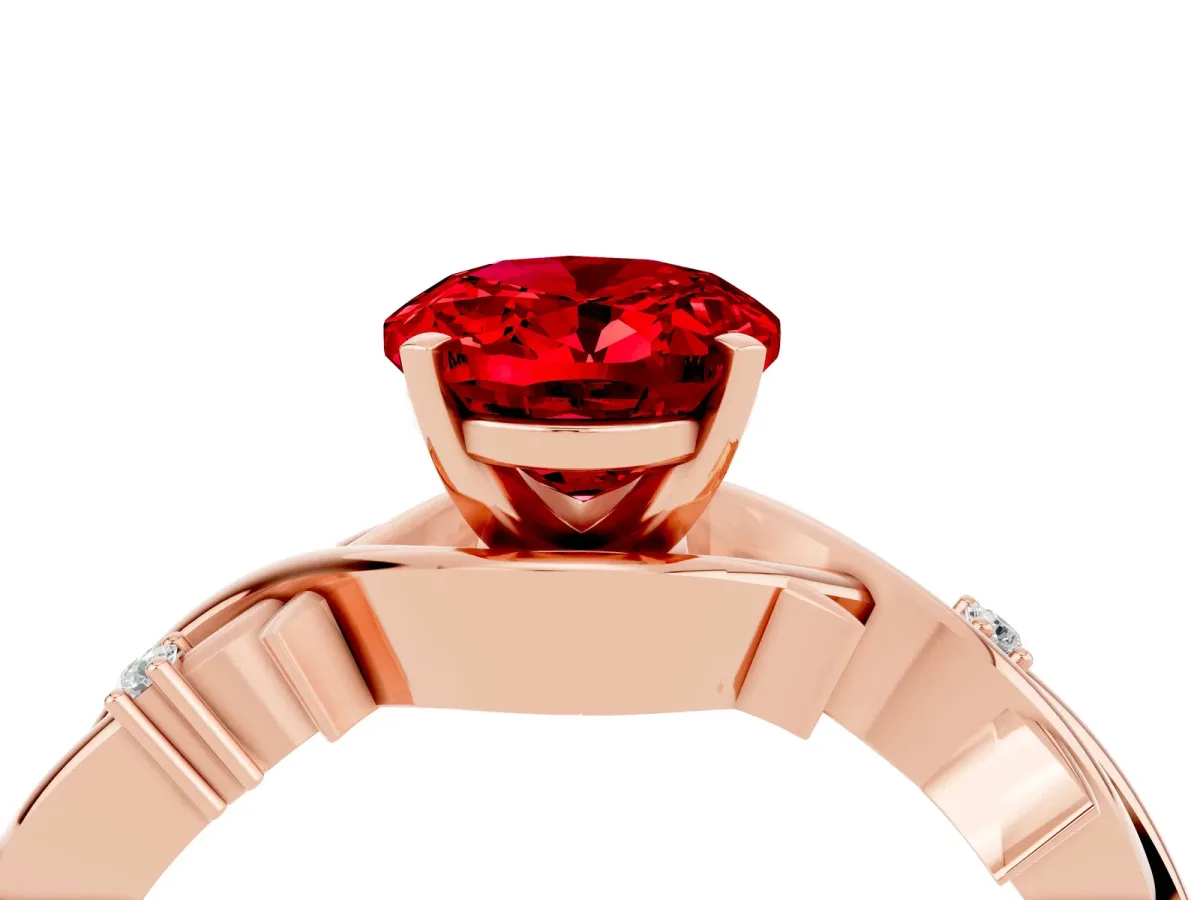 Oval Cut Ruby Solitaire Ring with Twisted Band and Prong Setting Rose gold