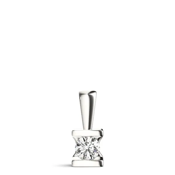 Round Solitaire Bezel-Set Diamond Pendant Silver