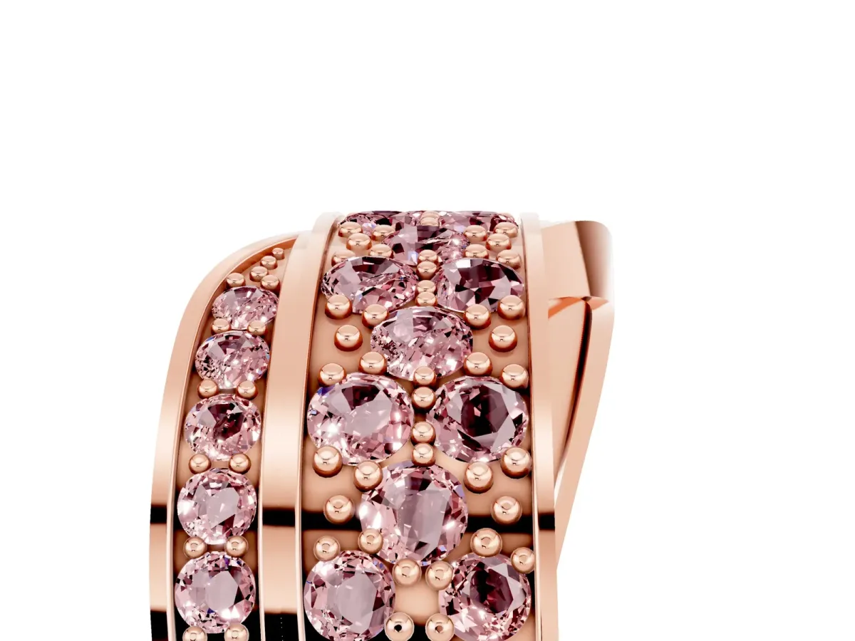 Pavé Round Morganite Crossover Band with Bead Prong Setting Rose gold