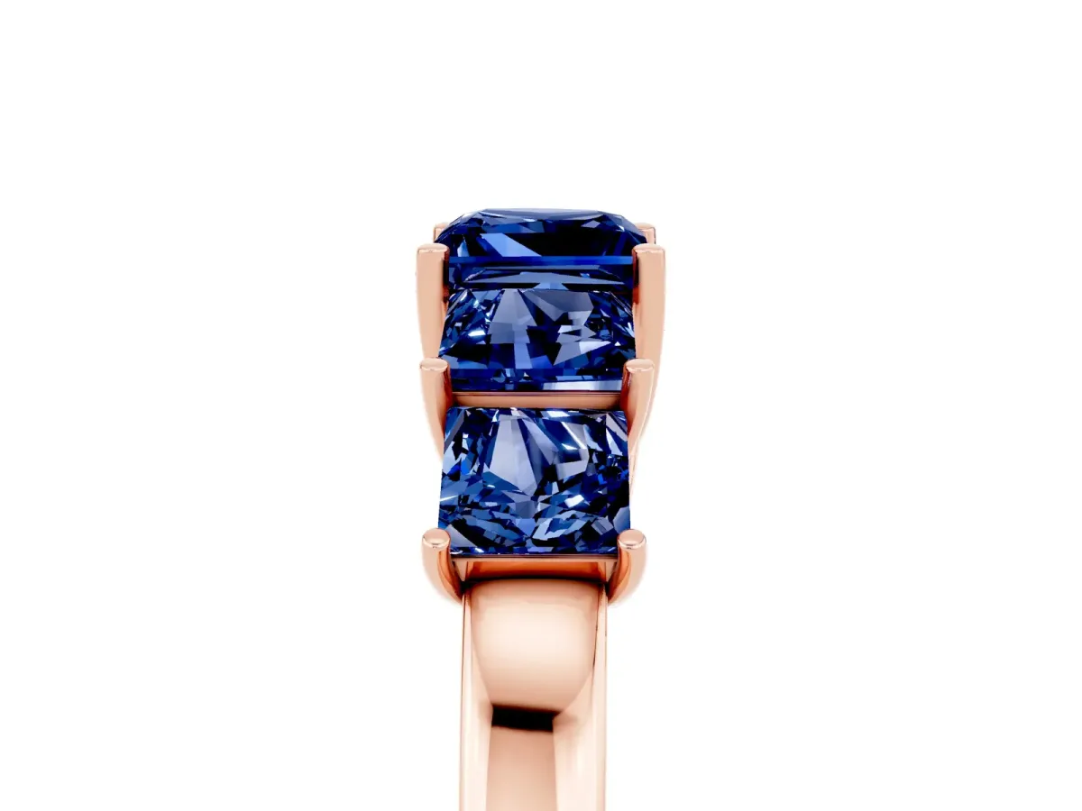 Princess Cut Five-Stone Blue Sapphire Ring with Classic Prong Setting Rose gold
